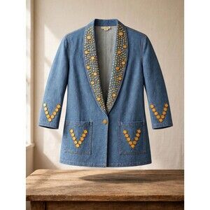AC Clothing Coin Embellished Denim Blazer Womens XXXL Made in USA Vintage